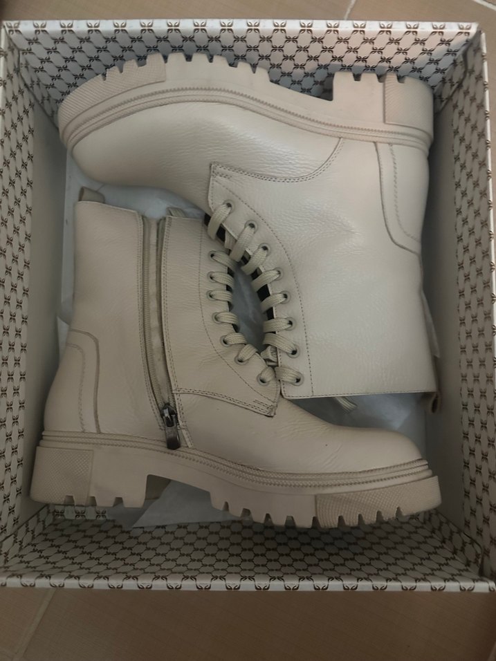 Beyaz GERÇEK Deri Kadın Bot - Blok Topuklu - Görsel 4