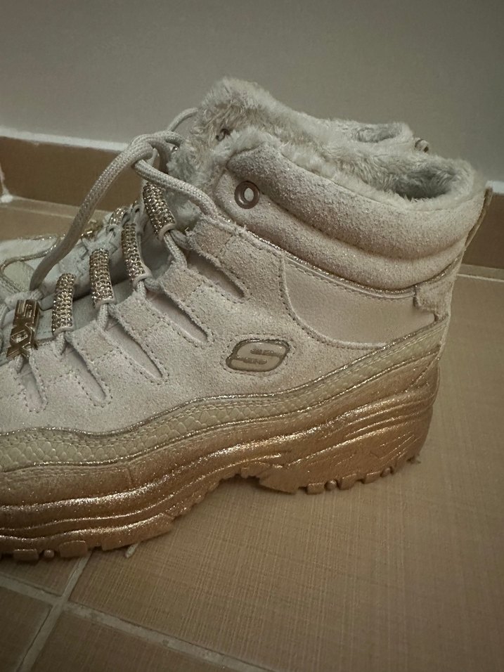 SKECHERS Beyaz Gri Platform Topuklu Kadın Spor Ayakkabı - Görsel 4