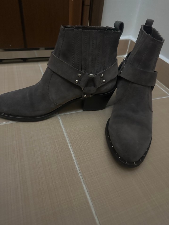 TERGAN GERÇEK DERŞ Gri Süet Tokalı Biker Kadın Botu - Görsel 3