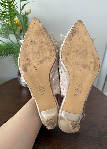 39 Beden Bej Fiyonklu Stiletto Abiye Ayakkabı