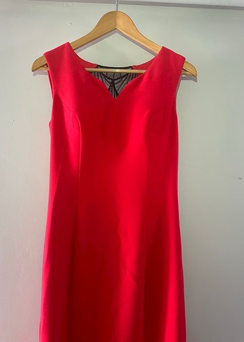 Kırmızı Drapeli V Yakalı Uzun Abiye Elbise - Görsel 6