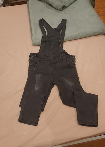 Bershka Koyu Gri Denim Cocuk Tulumu