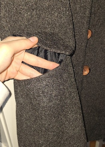 Kadın Siyah Yün, Düğmeli Uzun Kaban - Görsel 2