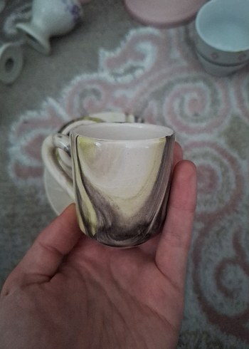 Gri ve Haki Mermer Desenli 2'li Seramik Fincan Takımı - Görsel 2