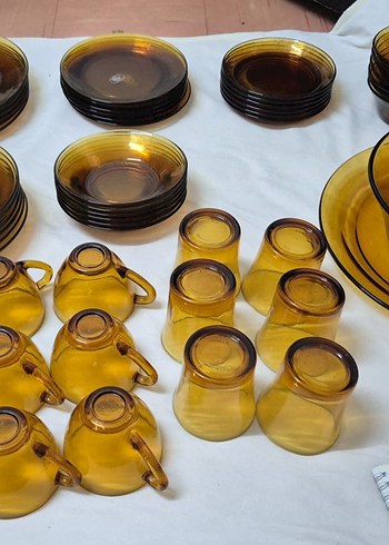 Kahverengi Cam Bardak ve Tabak Seti - Görsel 2