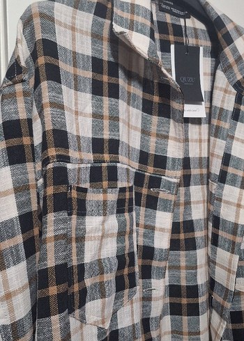 Düğmeli Ekose Kadın Gömlek Elbise - Görsel 2