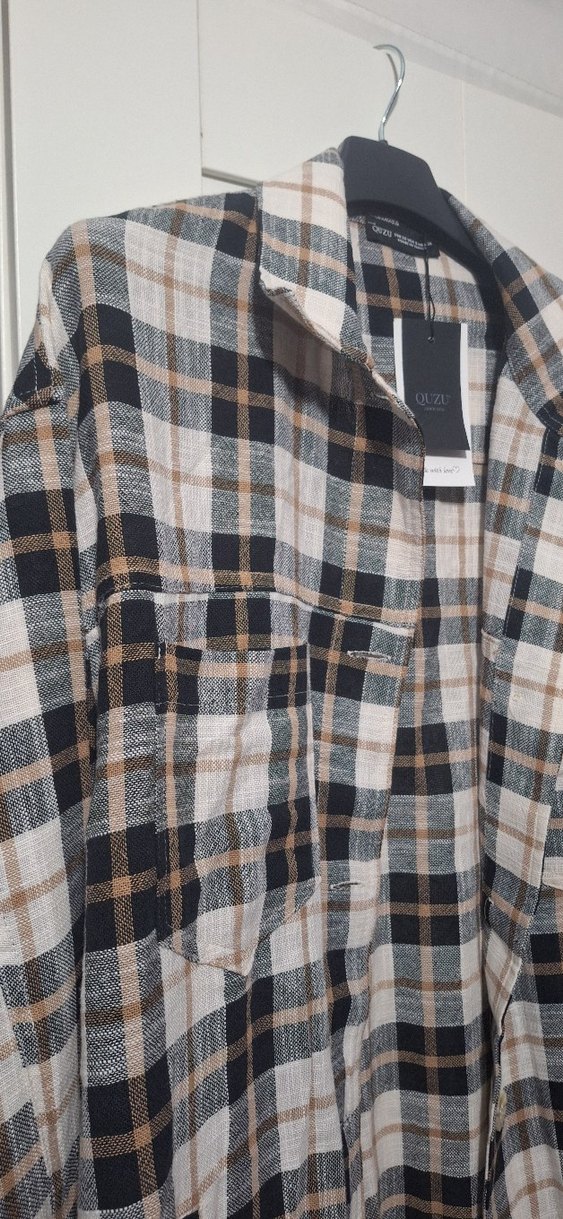 Düğmeli Ekose Kadın Gömlek Elbise - Görsel 2