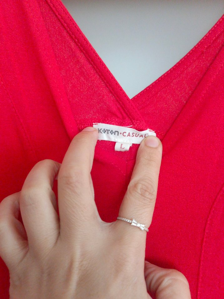 Kırmızı V Yaka Salaş Günlük Elbise - Görsel 3