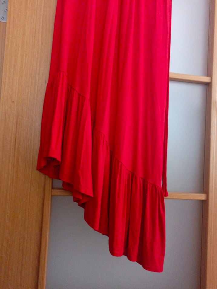 Kırmızı V Yaka Salaş Günlük Elbise - Görsel 4