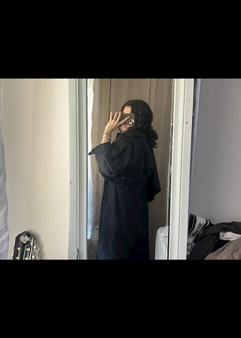 Siyah Midi İnce Kadın Yağmurluk Trençkot - Görsel 5