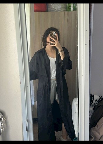 Zara Siyah Midi İnce Kadın Yağmurluk Trençkot