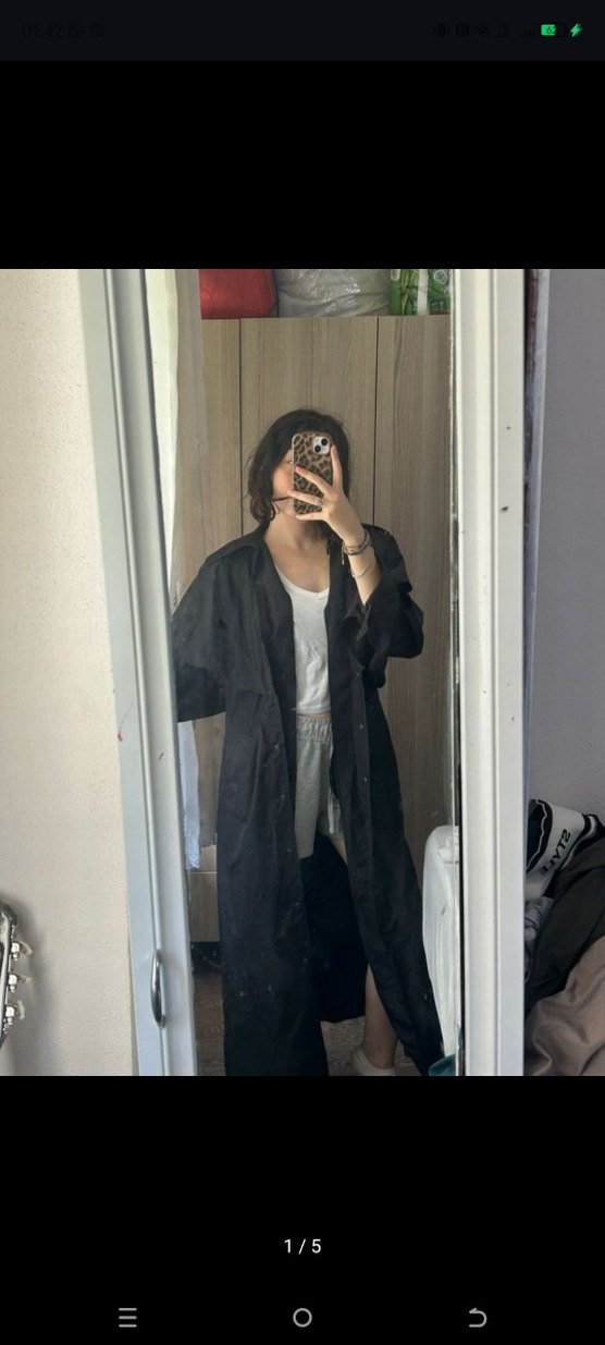 Siyah Midi İnce Kadın Yağmurluk Trençkot - Görsel 2