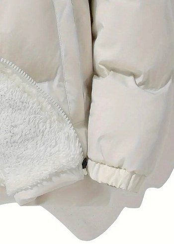 Beyaz içi yünlü peluş Sıcak Mont - Görsel 4