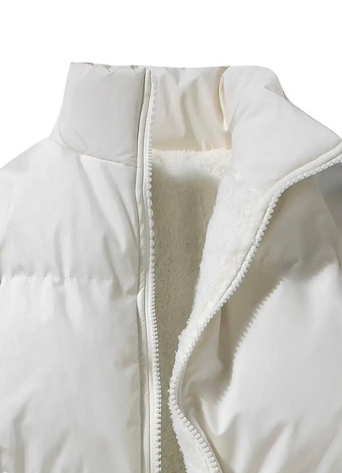 Beyaz içi yünlü peluş Sıcak Mont - Görsel 3