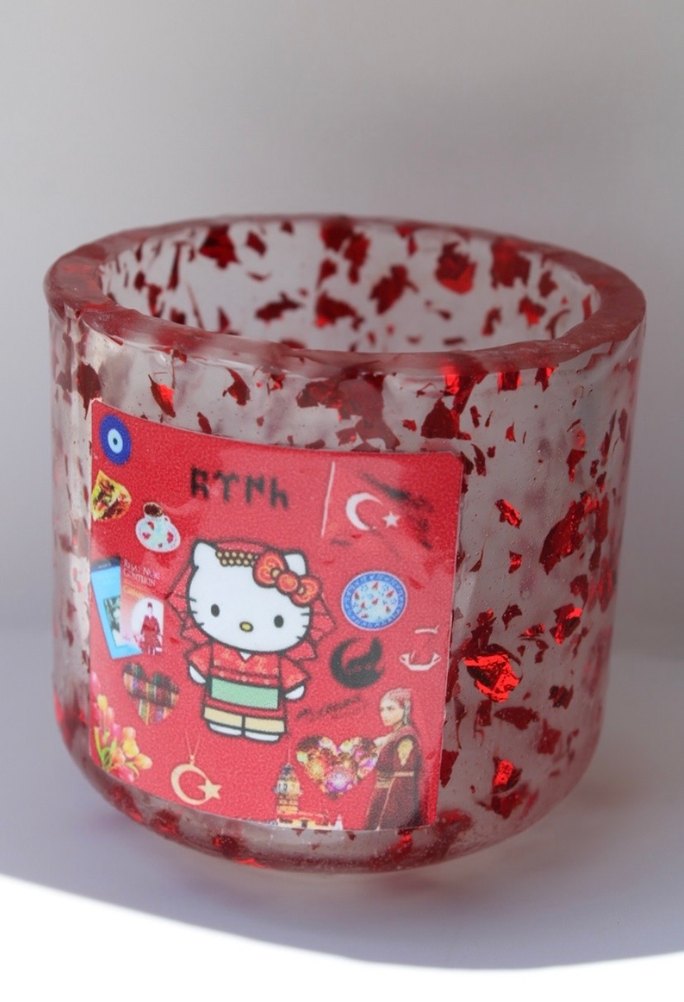 Renkli Kırmızı Türkçü Hello Kitty Bardak - Görsel 4