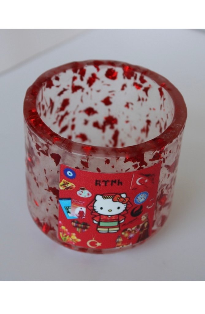 Renkli Kırmızı Türkçü Hello Kitty Bardak - Görsel 2