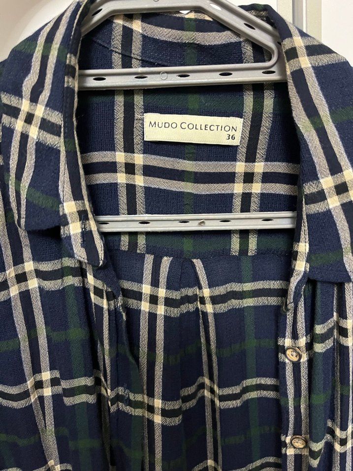 Kadın Lacivert Kareli Pamuklu Gömlek - Görsel 3