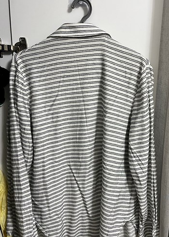 Gri Çizgili Uzun Kollu Kadın Gömlek - Görsel 3
