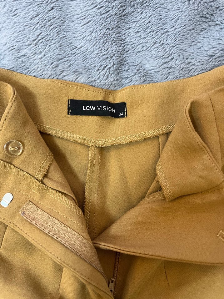 Düz Kesim Bej Kadın Kumaş Pantolon - Görsel 4