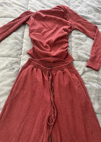 Bordo Uzun Kollu Bol Kesim Takım - Görsel 2