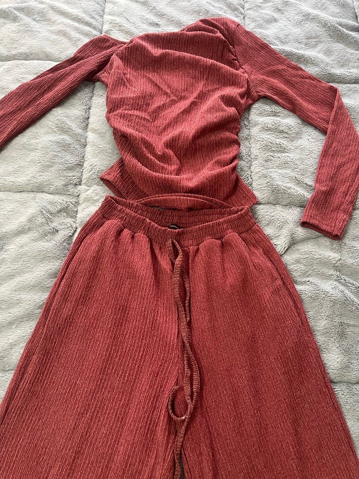 Bordo Uzun Kollu Bol Kesim Takım - Görsel 2