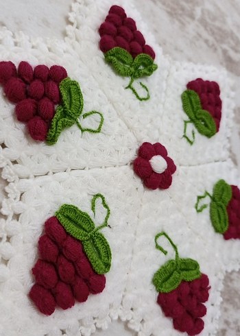 Üzüm Desenli El Örgüsü Beyaz Motif kese lif - Görsel 3