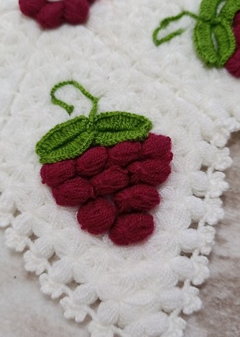 Üzüm Desenli El Örgüsü Beyaz Motif kese lif - Görsel 2