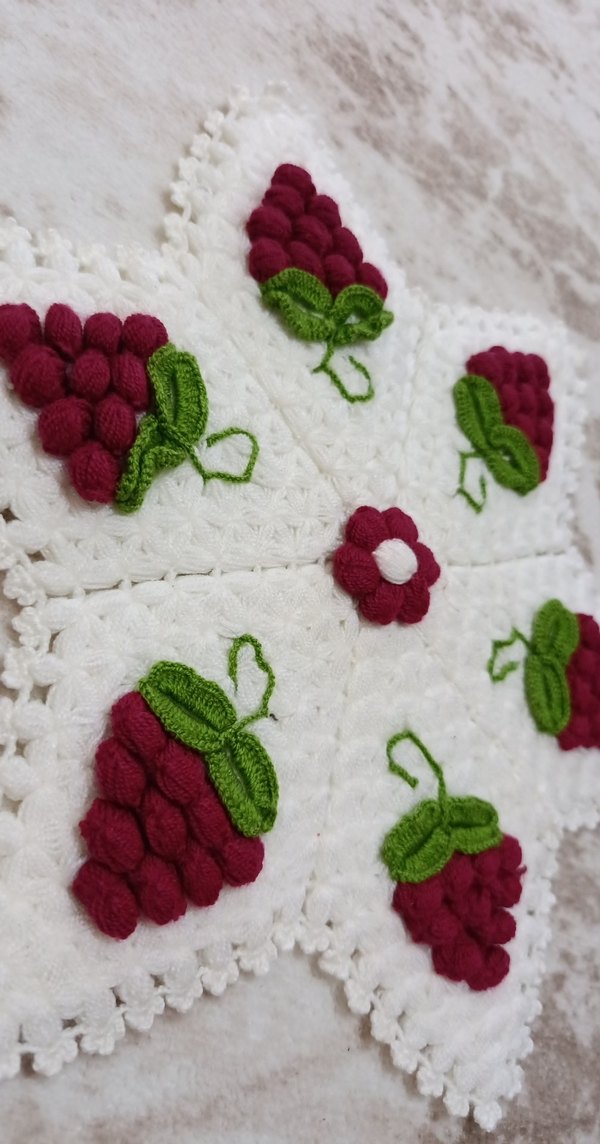 Üzüm Desenli El Örgüsü Beyaz Motif kese lif - Görsel 3