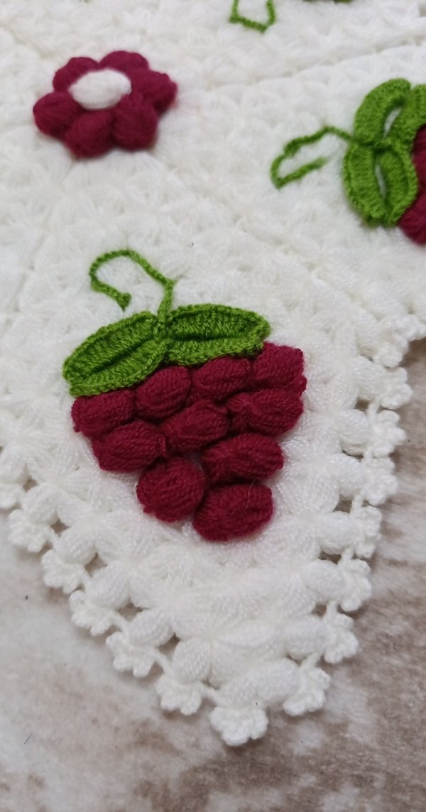 Üzüm Desenli El Örgüsü Beyaz Motif kese lif - Görsel 2