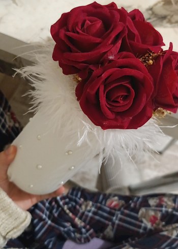 Tüy Detaylı Beyaz vazo - Görsel 3