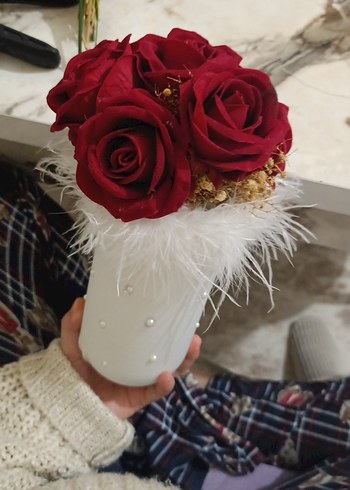 Tüy Detaylı Beyaz vazo - Görsel 2