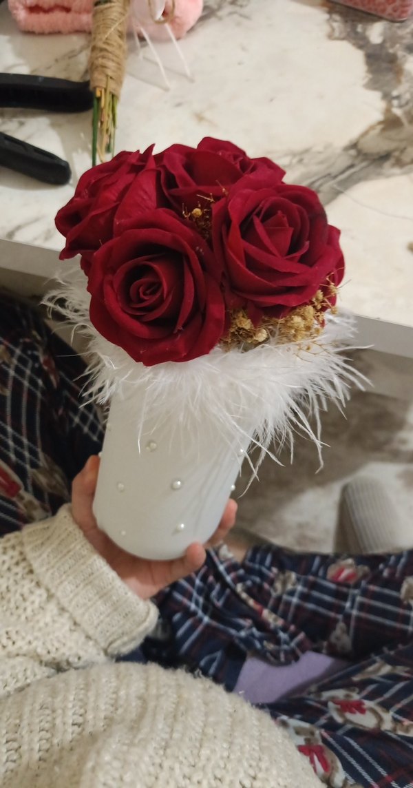 Tüy Detaylı Beyaz vazo - Görsel 2