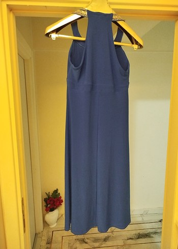 Mavi Uzun Drapeli Kısa Abiye Elbise - Görsel 4