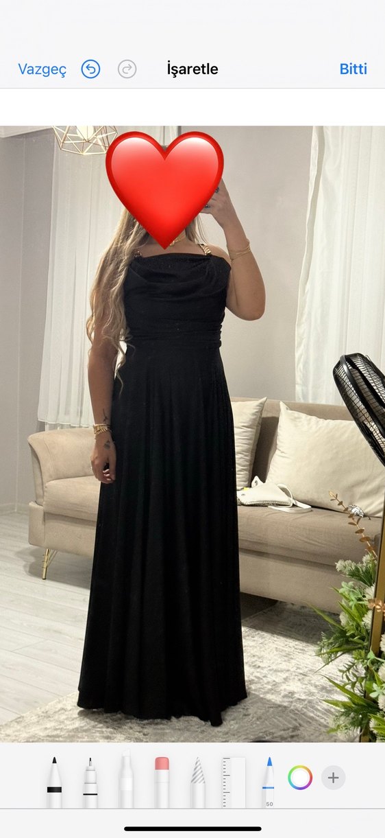 Uzun Siyah Drapeli Straplez Abiye Elbise - Görsel 2