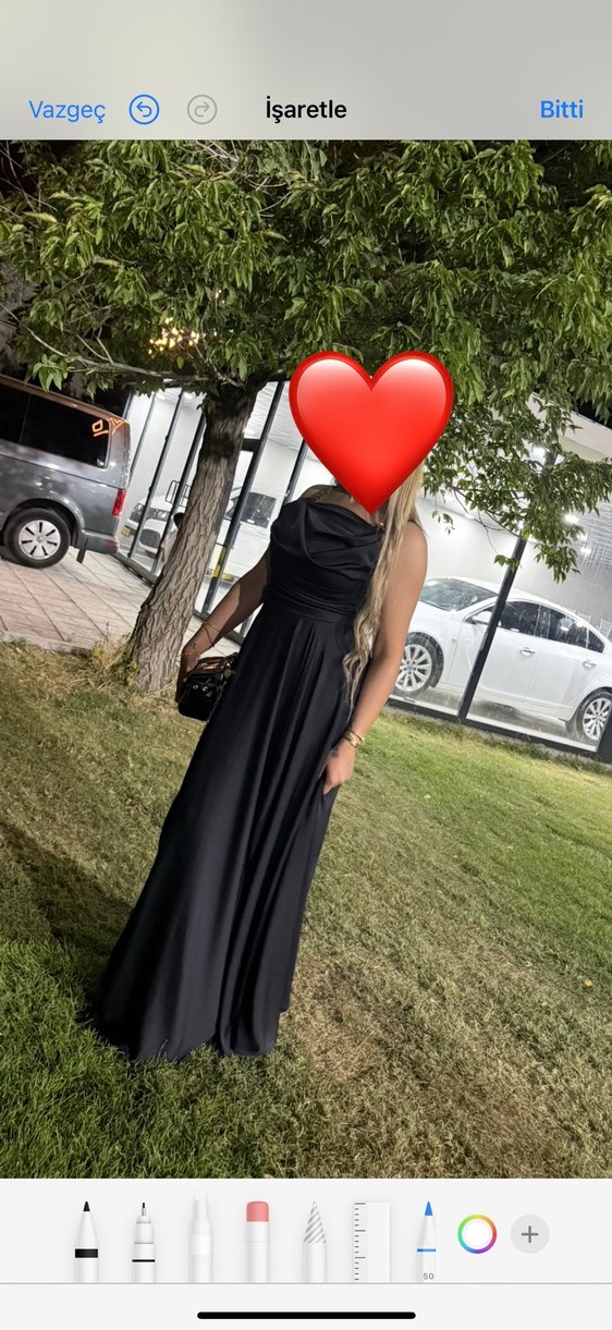 Uzun Siyah Drapeli Straplez Abiye Elbise - Görsel 4