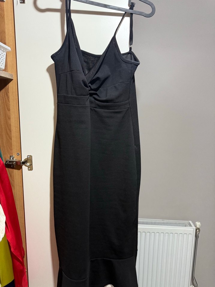 Siyah V Yaka Uzun Kalem Elbise - Görsel 4