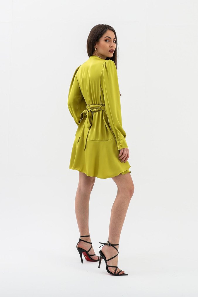 Sarı Drapeli Uzun Kadın Elbise - Görsel 2