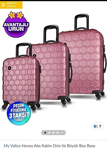 My valice 3lü valiz seti kabin orta ve büyük boy / rose gold ren