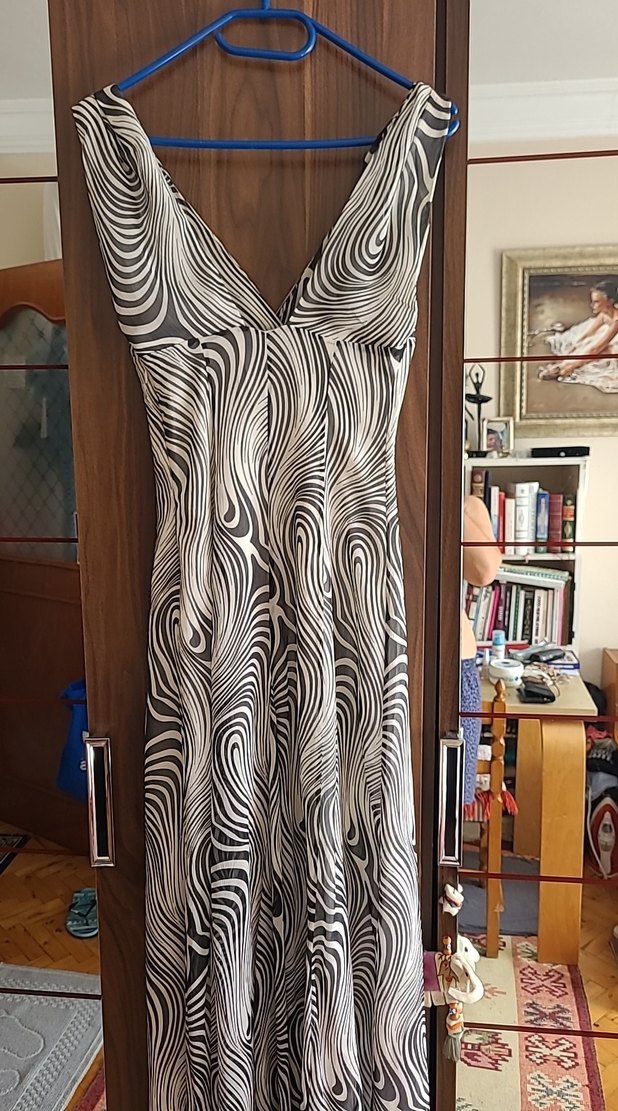 Zebra Desenli V Yaka Uzun Elbise - Görsel 5