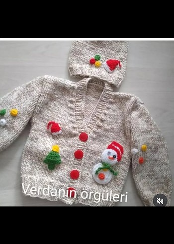 kardan adamlı erkek çocuk hırka ve şapkası - Görsel 2