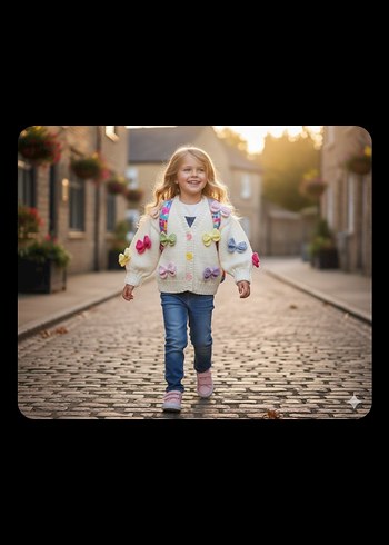 Kız Çocuk Renkli fiyonklarla süslenmiş sıcacık bir hırka - Görsel 2