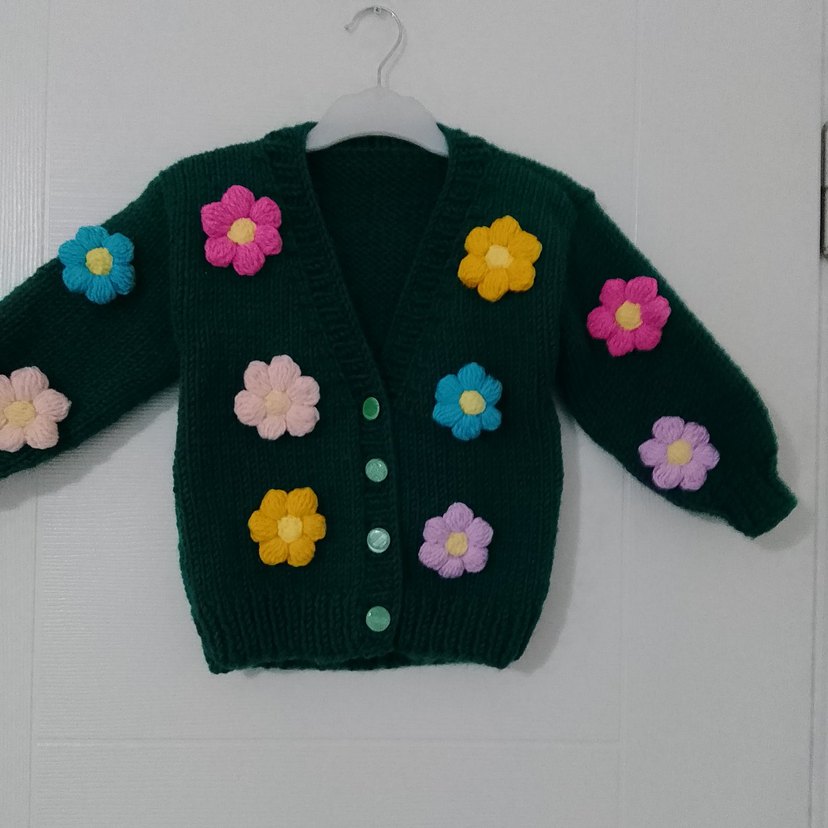 Çiçekli Renkli Kız Hırka - Görsel 2