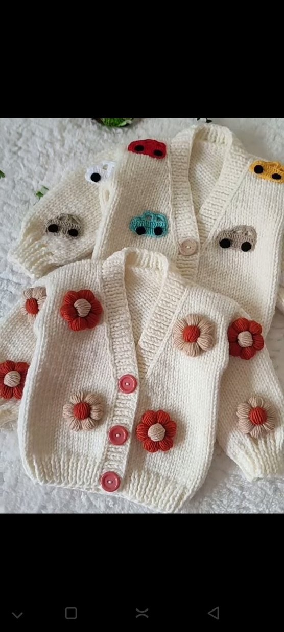 biri araba diğeri çiçek detaylı sıcacık hırka - Görsel 2