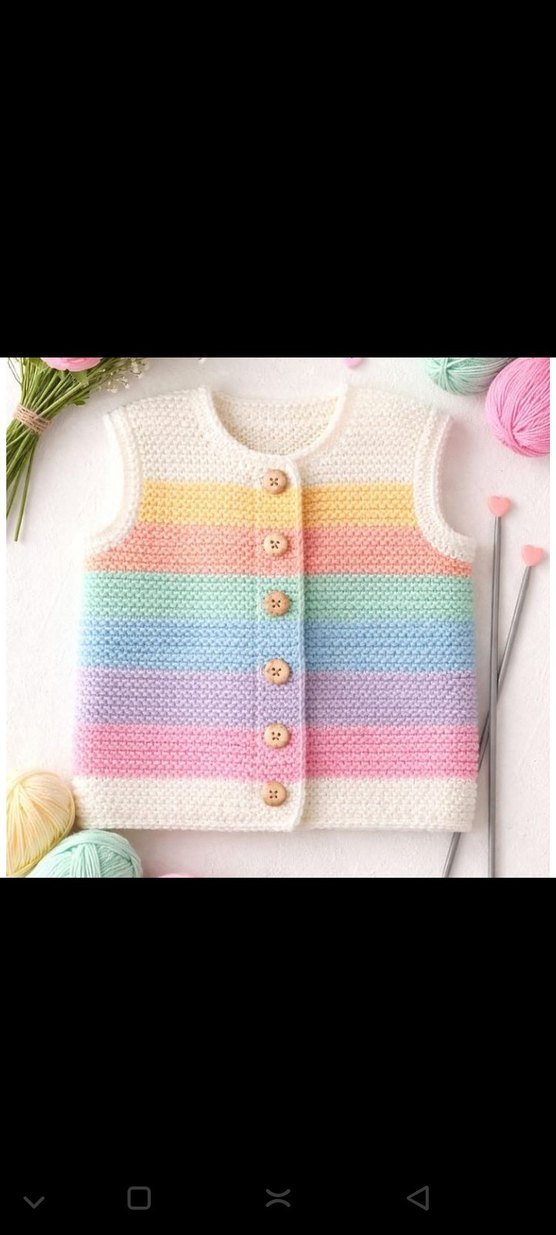 Kız Çocuk Renkli Örgü Kolsuz yelek - Görsel 2