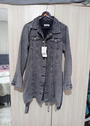 Gri Kadın Uzun Denim Ceket