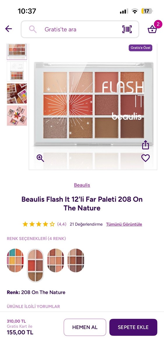 Beaulis Flash Nude Ton Far Paleti - Görsel 4