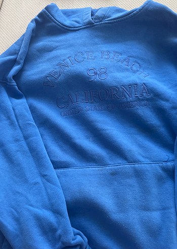 Kadın Mavi Kapüşonlu Sweatshirt