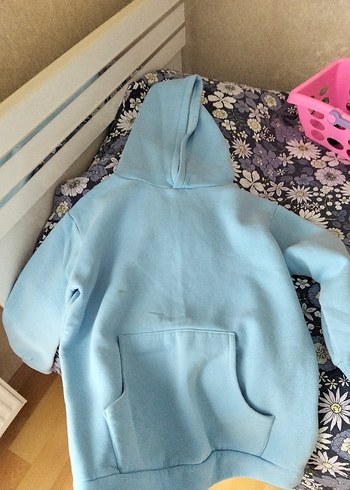 %100 pamuklu Kadın Bebek Mavi Kapüşonlu oversize Sweatshirt