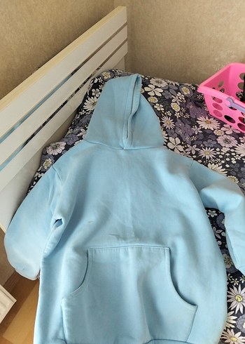 Zara %100 pamuklu Kadın Bebek Mavi Kapüşonlu oversize Sweatshirt
