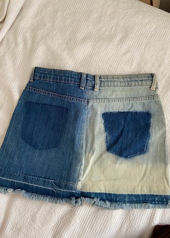 Diğer Kadın Mavi Batik Desenli Denim Mini Etek
